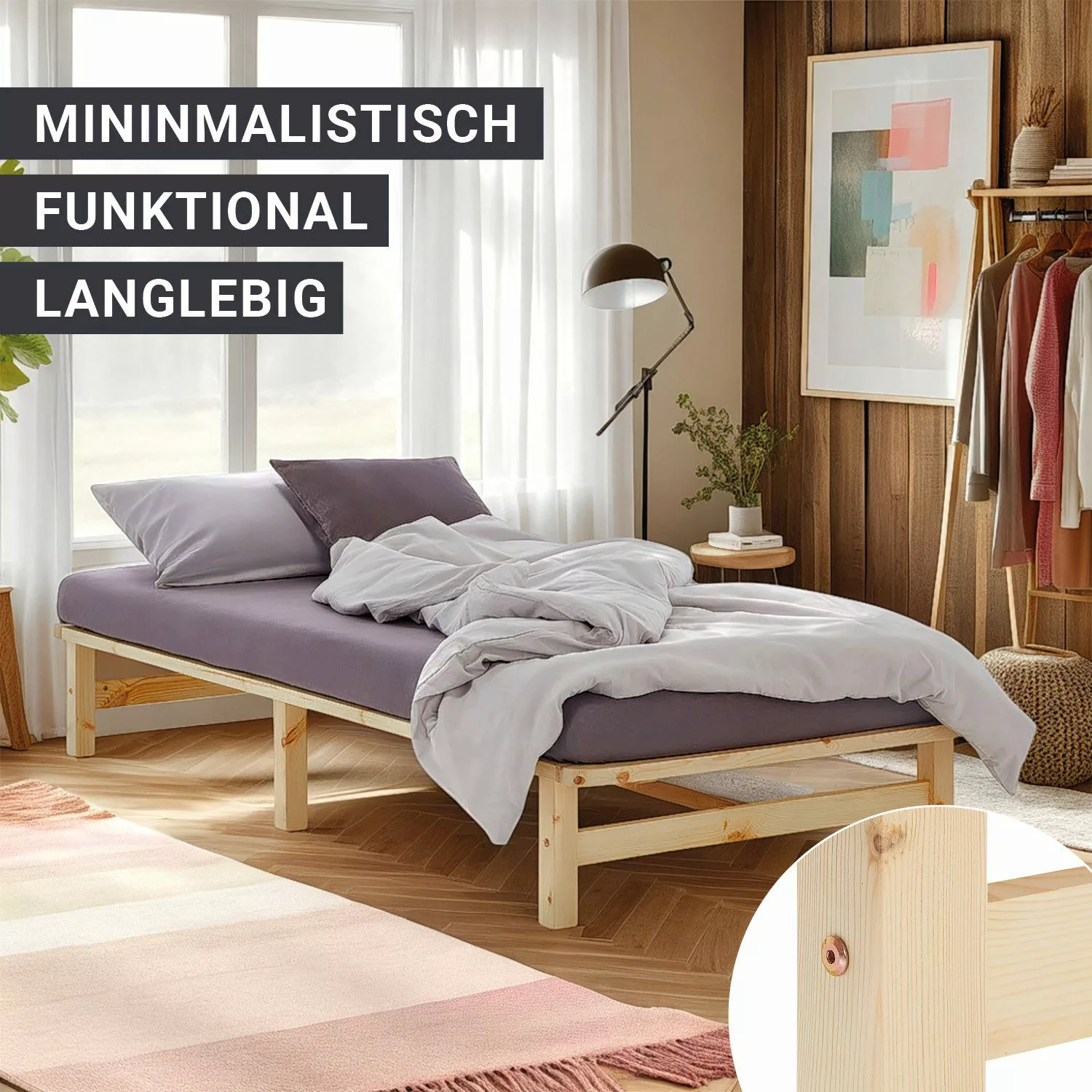Homestyle4u Holzbett 90/100/140x200 Palettenbett Massivholzbett Futonbett günstig online kaufen