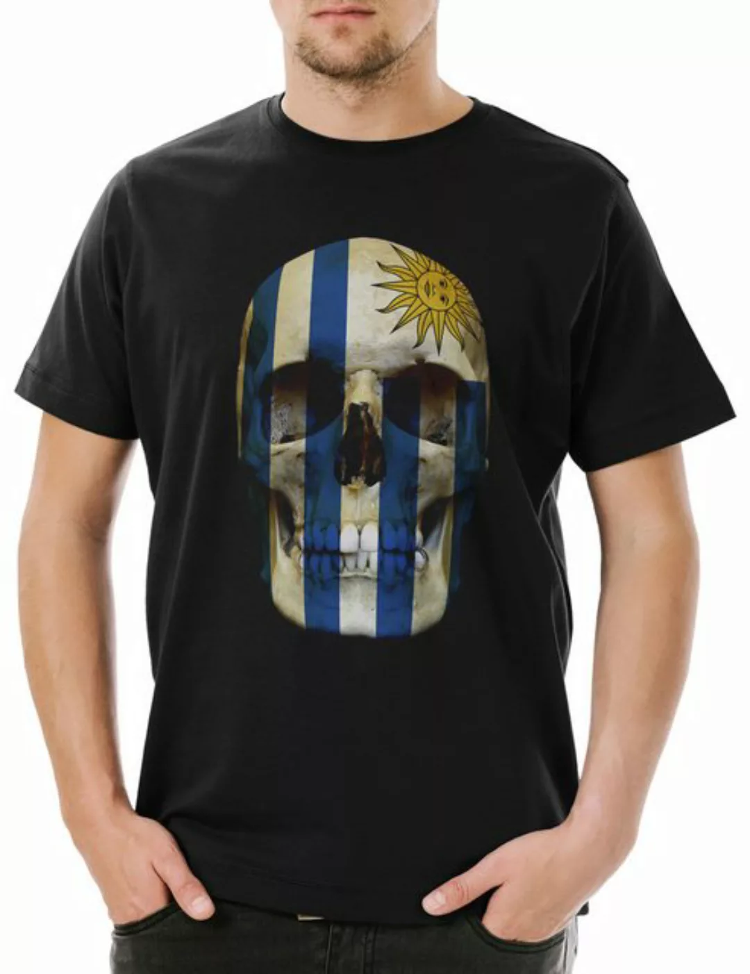 Urban Backwoods Print-Shirt Classic Uruguay Skull Flag Herren T-Shirt Toten günstig online kaufen