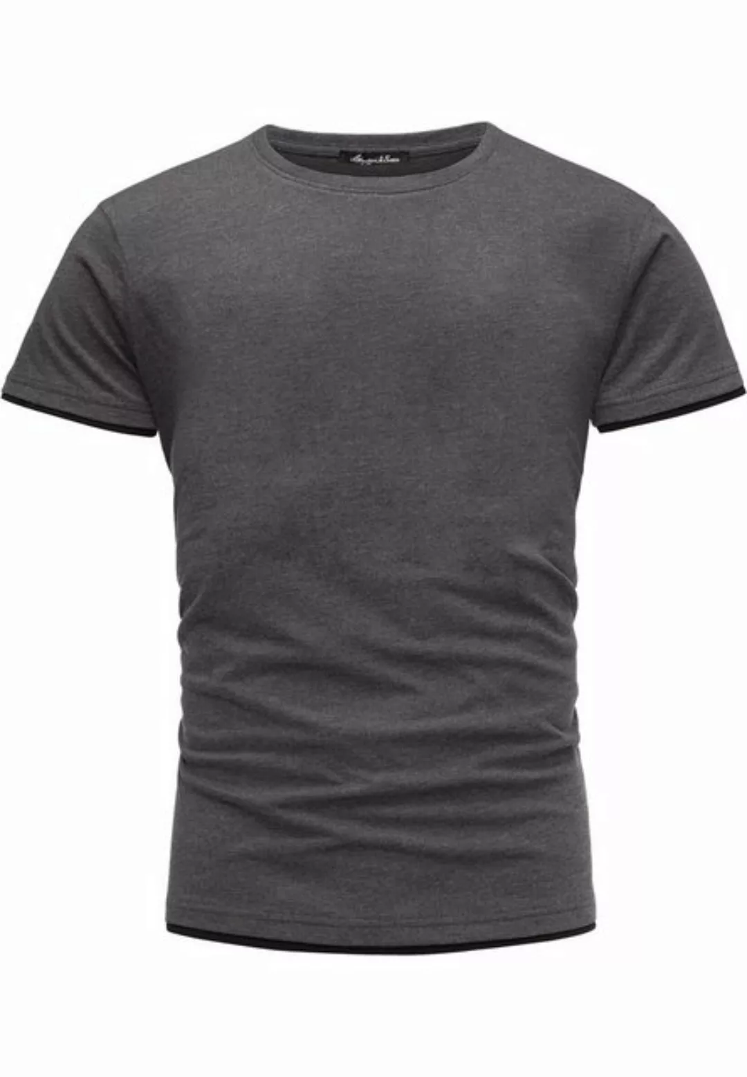 Amaci&Sons T-Shirt LAKEWOOD Herren Slim-Fit Basic Shirt Doppel Farbig mit R günstig online kaufen