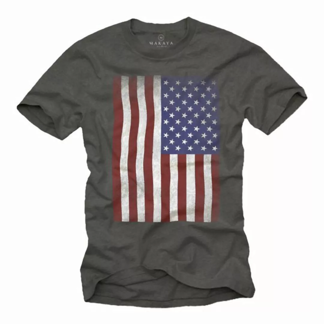 MAKAYA Print-Shirt Herren USA Fahne Vintage Amerika T-Shirt US Flagge Army günstig online kaufen