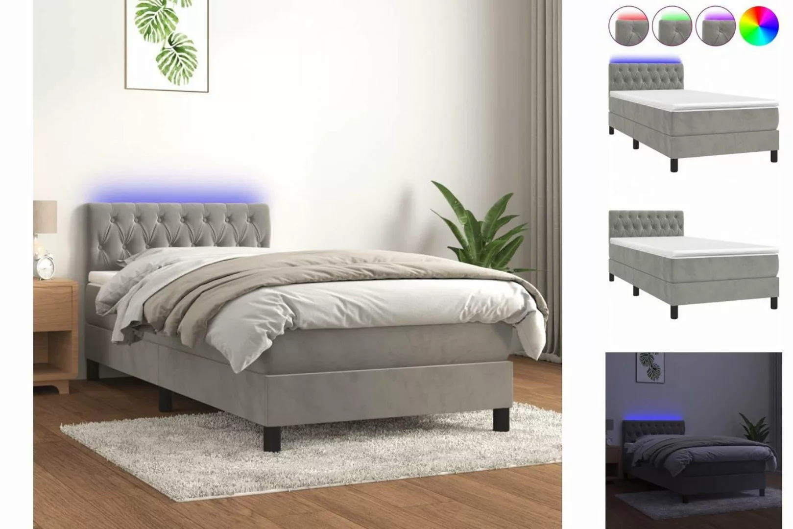 vidaXL Boxspringbett Bett Boxspringbett mit Matratze & LED Samt (90 x 200 c günstig online kaufen