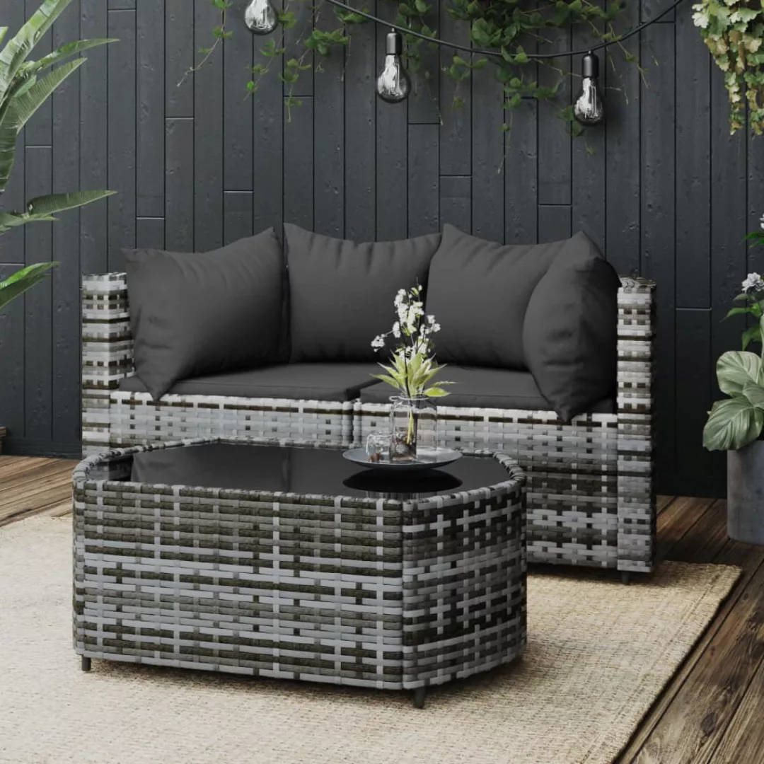 Vidaxl 3-tlg. Garten-lounge-set Mit Kissen Grau Poly Rattan günstig online kaufen