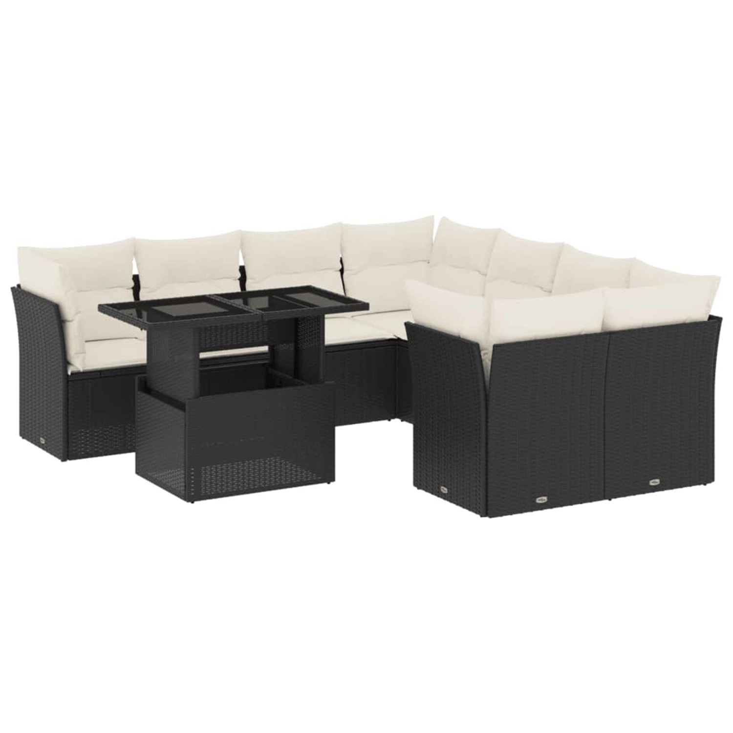 vidaXL 9-Tlg Garten-Sofagarnitur mit Kissen Schwarz Poly Rattan 3266426 günstig online kaufen
