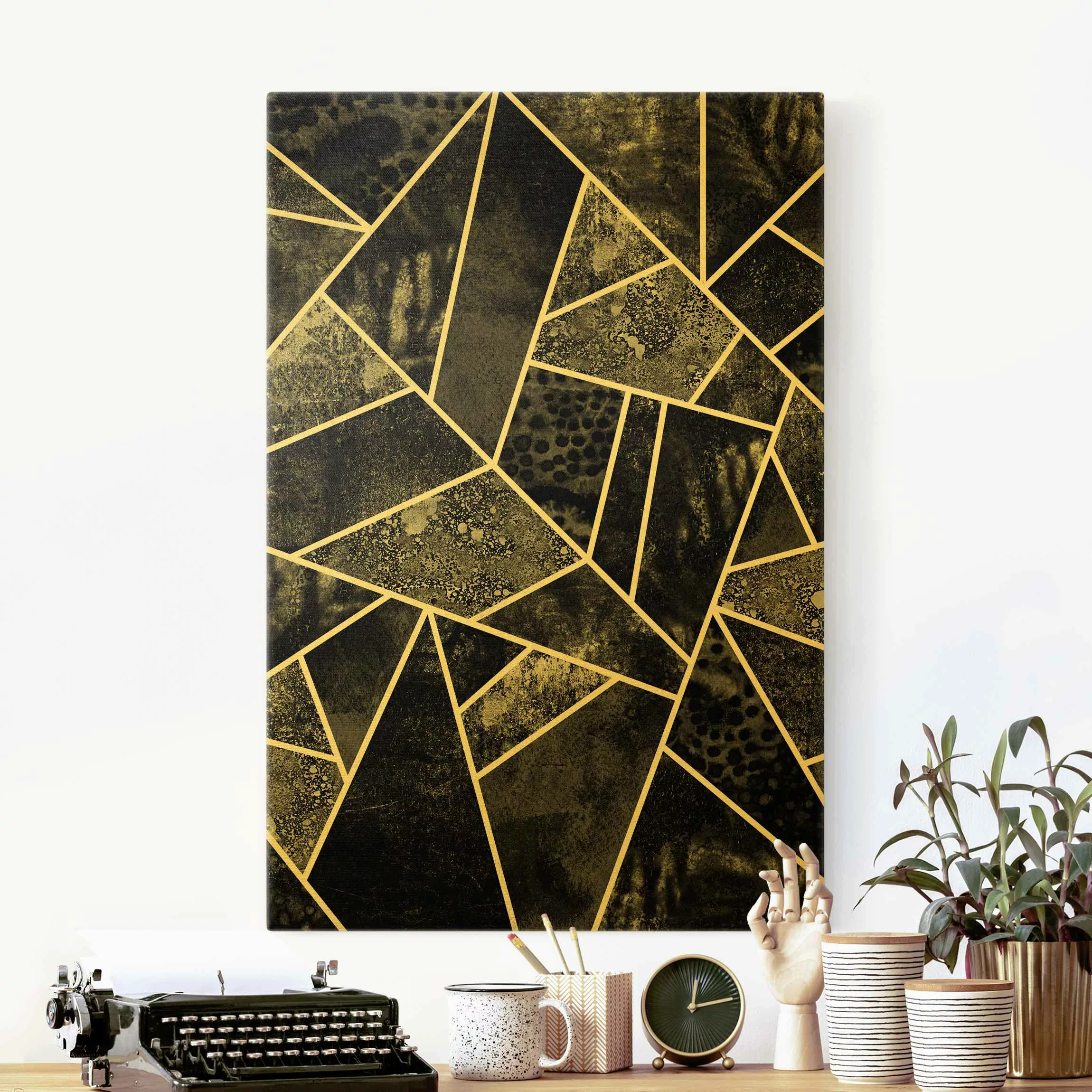 Leinwandbild Gold Goldene Geometrie - Graue Dreiecke günstig online kaufen