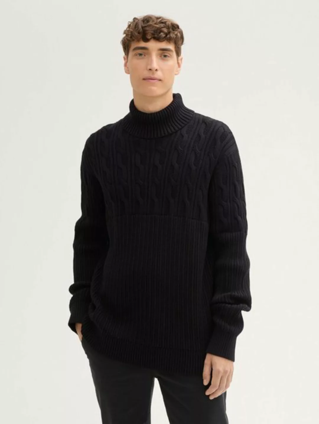 TOM TAILOR Denim Strickpullover Rollkragenpullover mit Zopfmuster günstig online kaufen