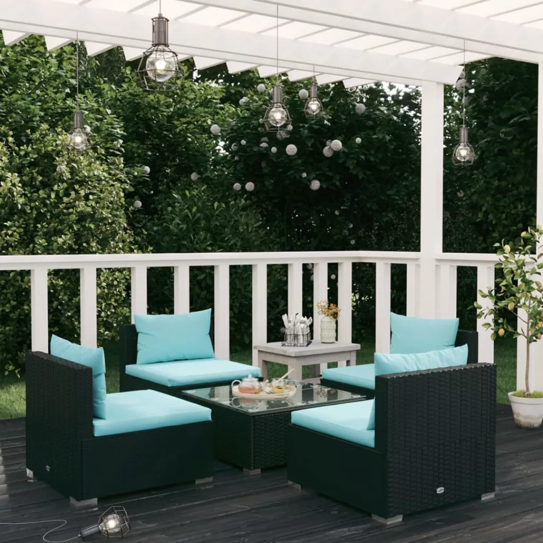 Vidaxl 5-tlg. Garten-lounge-set Mit Kissen Poly Rattan Schwarz günstig online kaufen