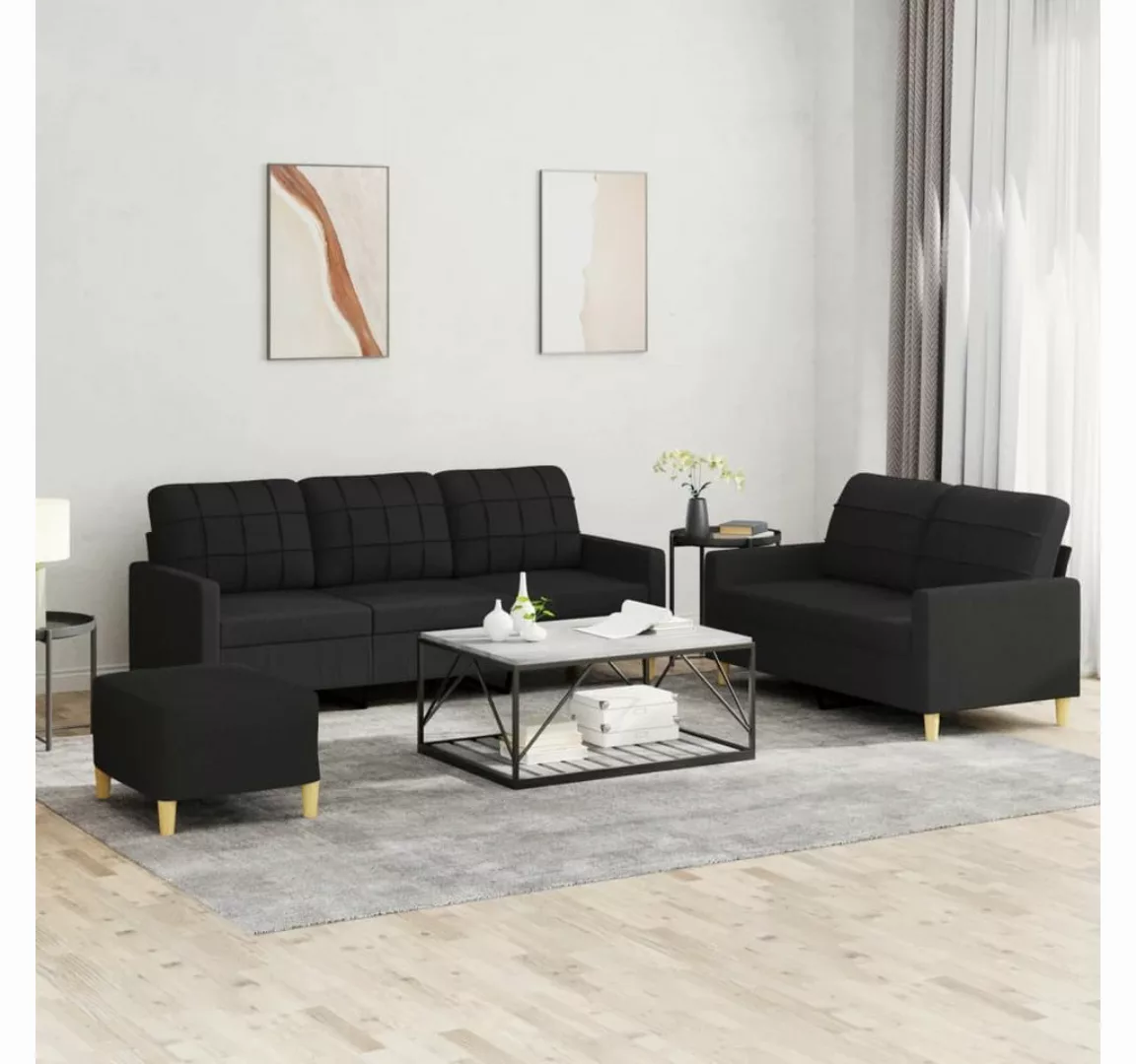 vidaXL Sofa Sofagarnitur mit Kissen Stoff, Standard + Fußhocker, Schwarz günstig online kaufen