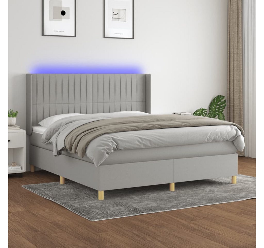 vidaXL Boxspringbett Boxspringbett mit Matratze LED Hellgrau 180x200 cm Sto günstig online kaufen