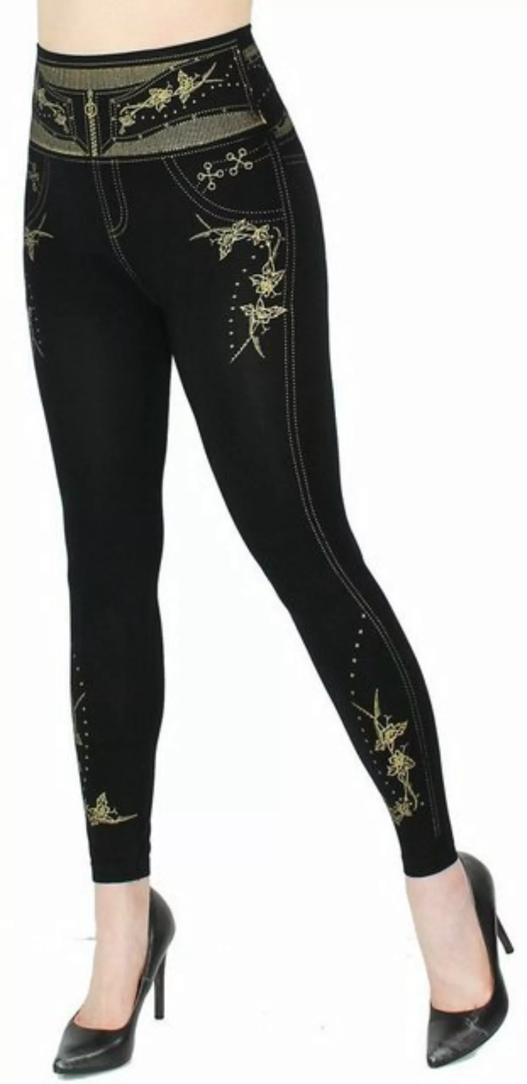 dy_mode Highwaist Leggings Damen Leggings Schwarz mit Goldfarben Glanz Must günstig online kaufen