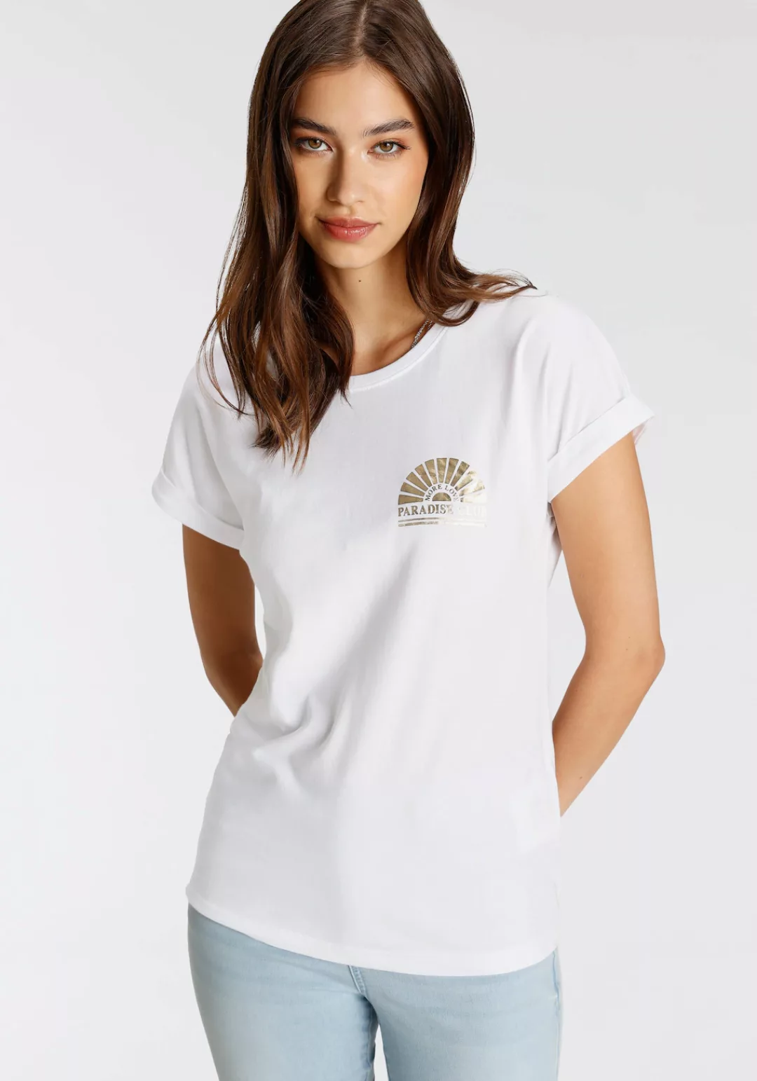 Tamaris T-Shirt, Mit Elegantem Folienprint in Gold - NEUE KOLLEKTION günstig online kaufen