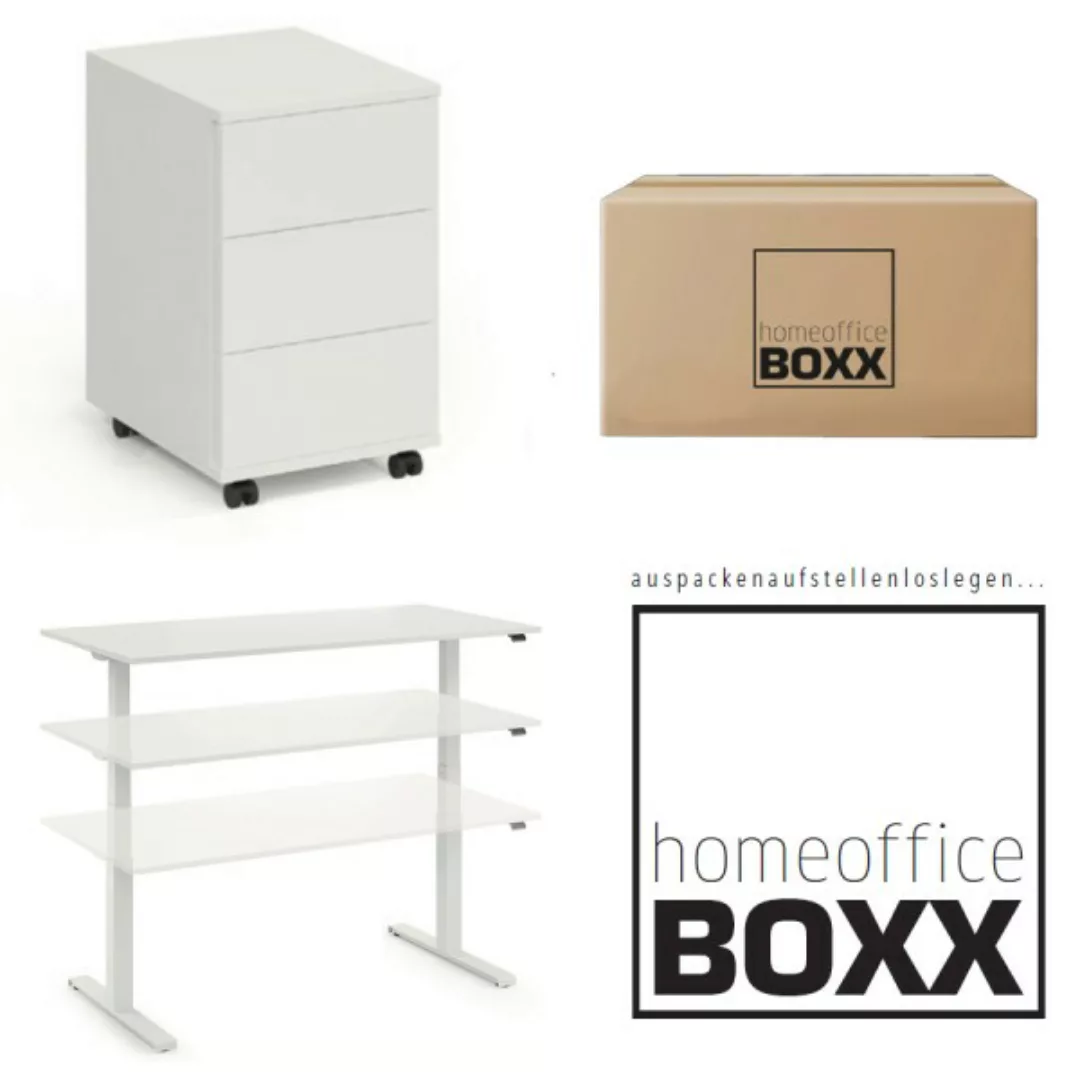 FM Homeoffice BOXX 2.1 - EASY GO Schreibtisch und ROLL ON Rollcontainer wei günstig online kaufen