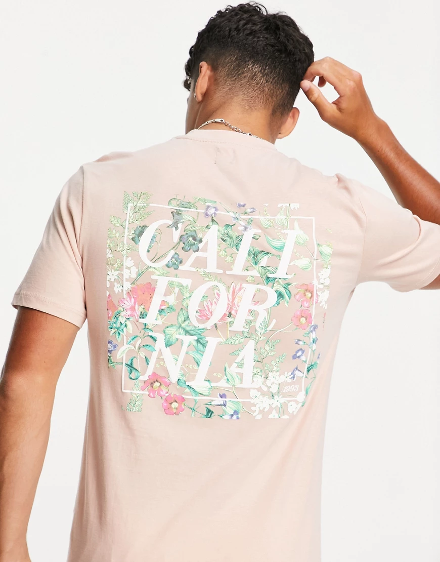 River Island – T-Shirt in Rosa mit floralem California Print auf dem Rücken günstig online kaufen