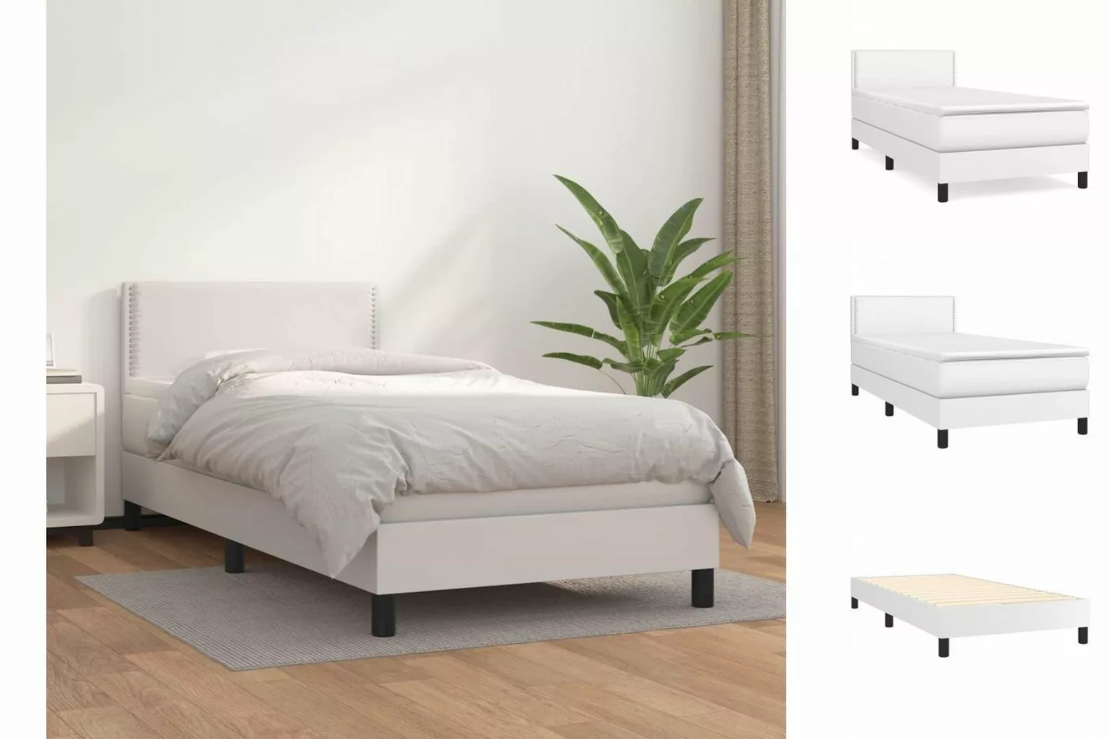 vidaXL Bettgestell Boxspringbett mit Matratze Weiß 100x200 cm Kunstleder Be günstig online kaufen