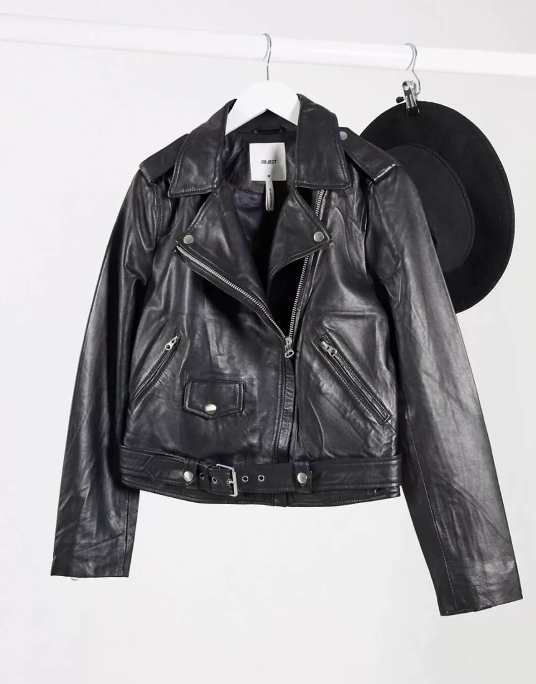 Object – Schwarze Jacke aus Echtleder günstig online kaufen