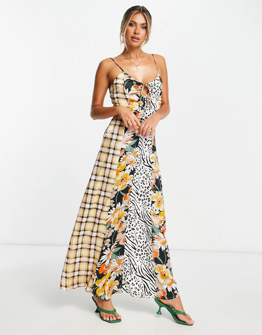 ASOS DESIGN – Maxi-Trägerkleid aus Satin mit Blumenmuster-Mix im Stil der 7 günstig online kaufen