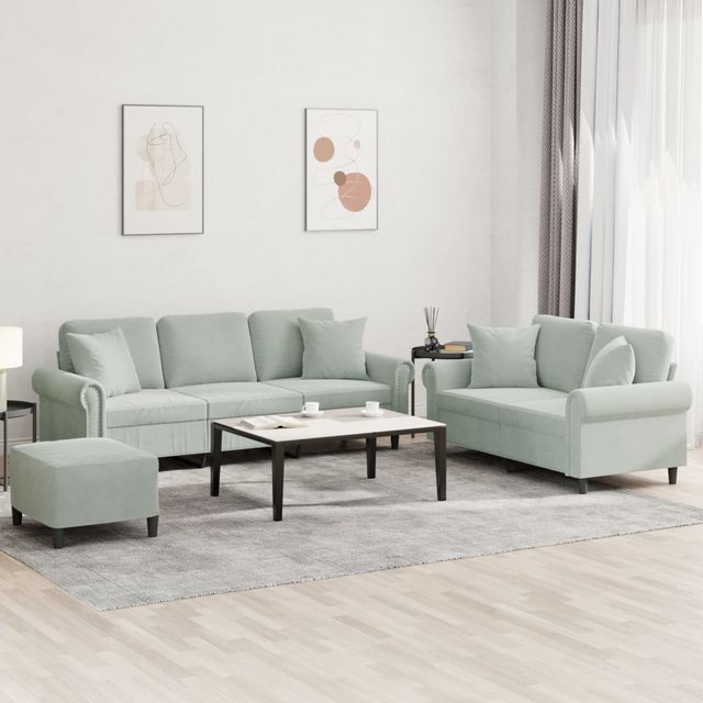 vidaXL Sofa 3-tlg. Sofagarnitur mit Kissen Hellgrau Samt günstig online kaufen