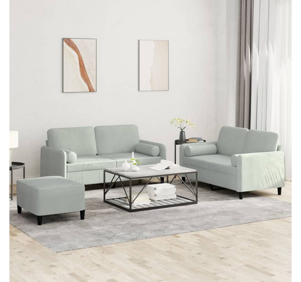 vidaXL Sofa Sofagarnitur Set mit Kissen Samt, 3-tlg., Hellgrau günstig online kaufen