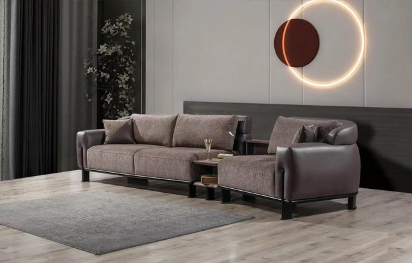 JVmoebel 3-Sitzer Braun 3-Sitzer Sofa Inklusiver Beistelltisch Komfortable günstig online kaufen