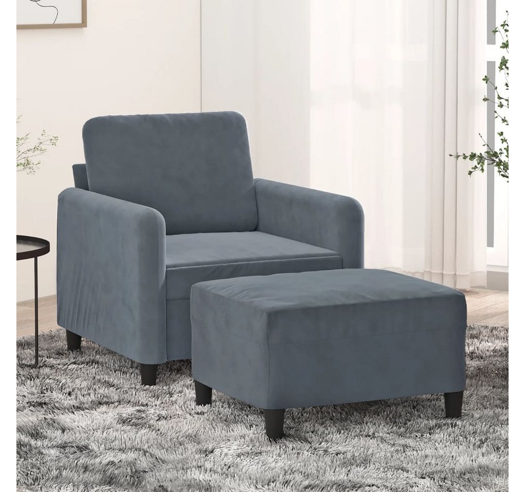 vidaXL Sofa Sessel mit Hocker 60 cm Samt, Dunkelgrau günstig online kaufen