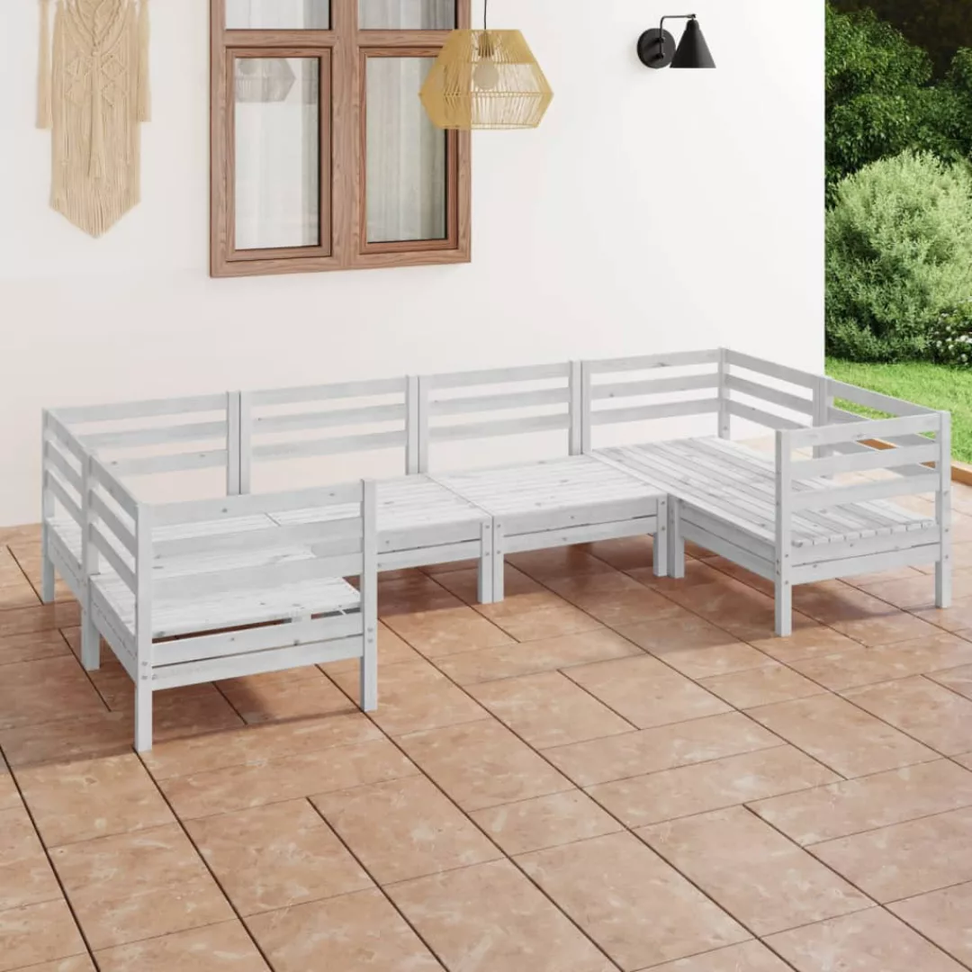 6-tlg. Garten-lounge-set Weiß Massivholz Kiefer günstig online kaufen