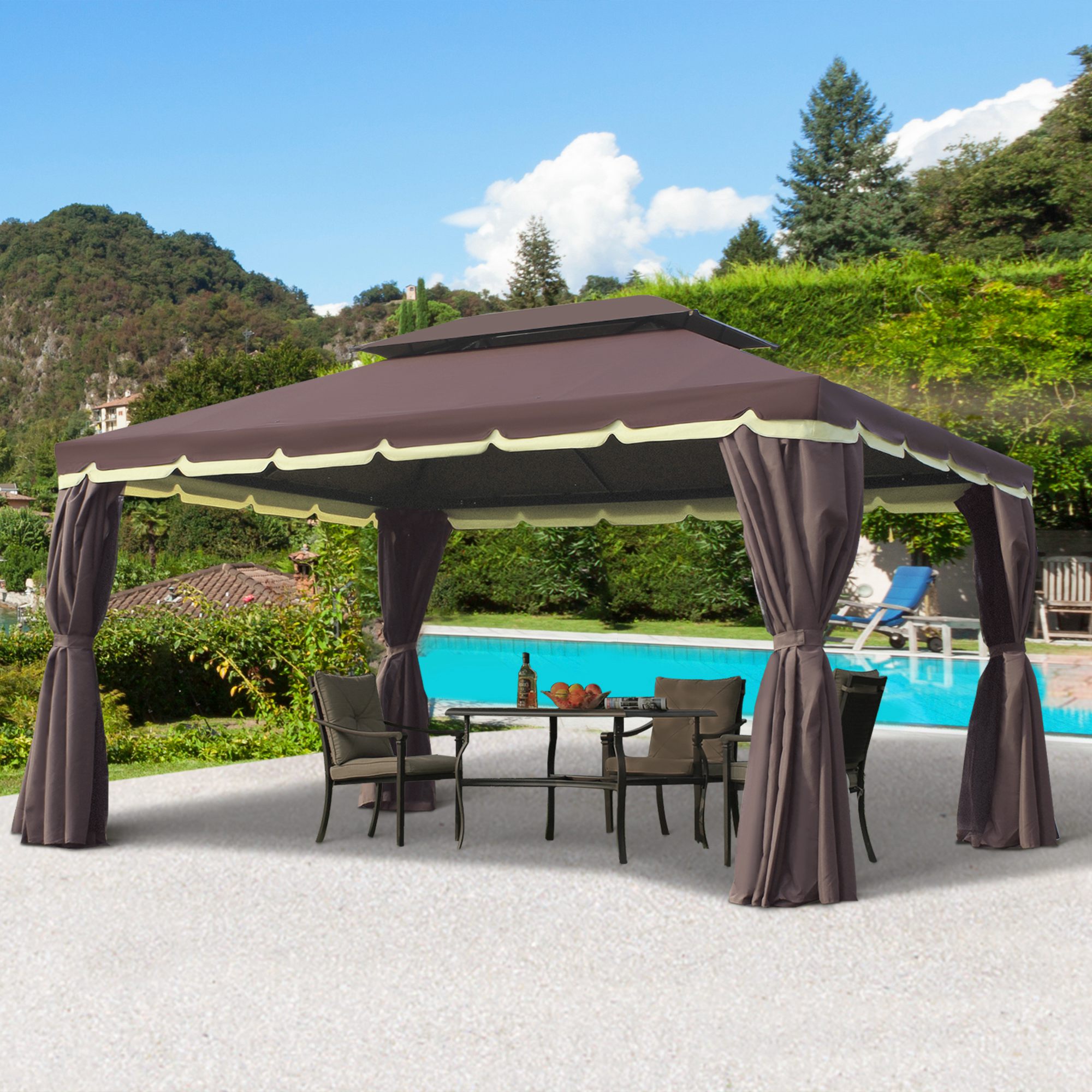 Outsunny Gartenpavillon 390 x 290 x 280 cm mit 4 Seitenteilen, wetterfestes günstig online kaufen