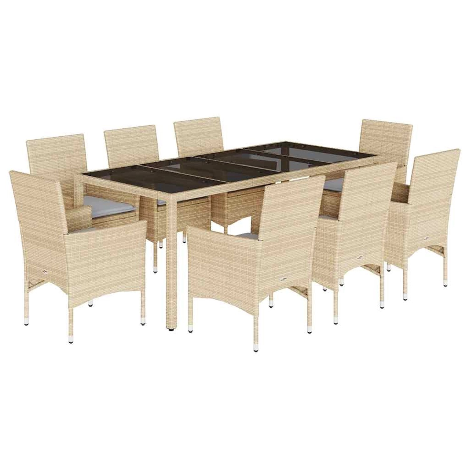 vidaXL 9-Tlg Garten-Essgruppe mit Kissen Beige Poly Rattan Glas 3278566 günstig online kaufen