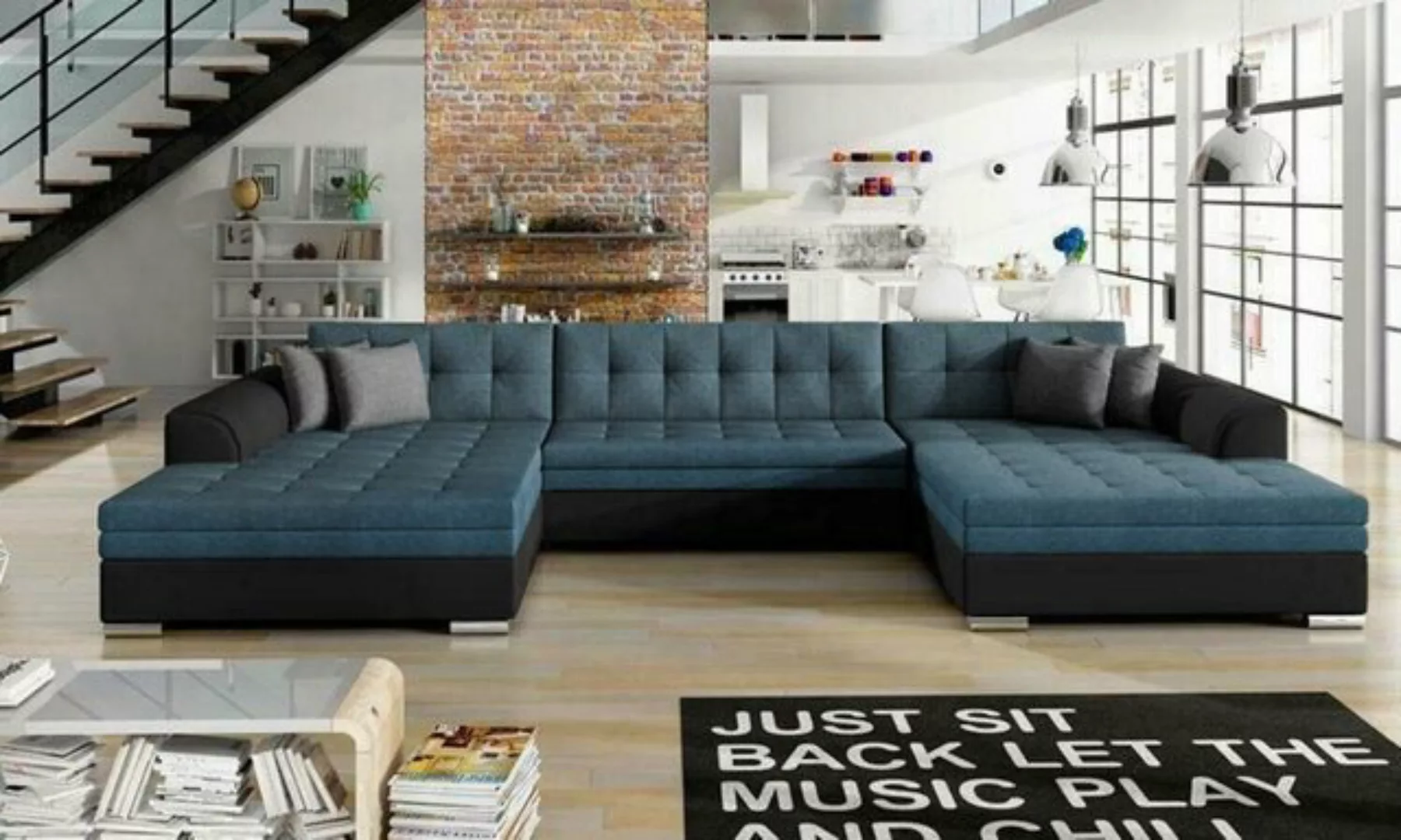 JVmoebel Ecksofa Ecksofa U-Form Vento Bettfunktion Couch Polster Textil Sof günstig online kaufen