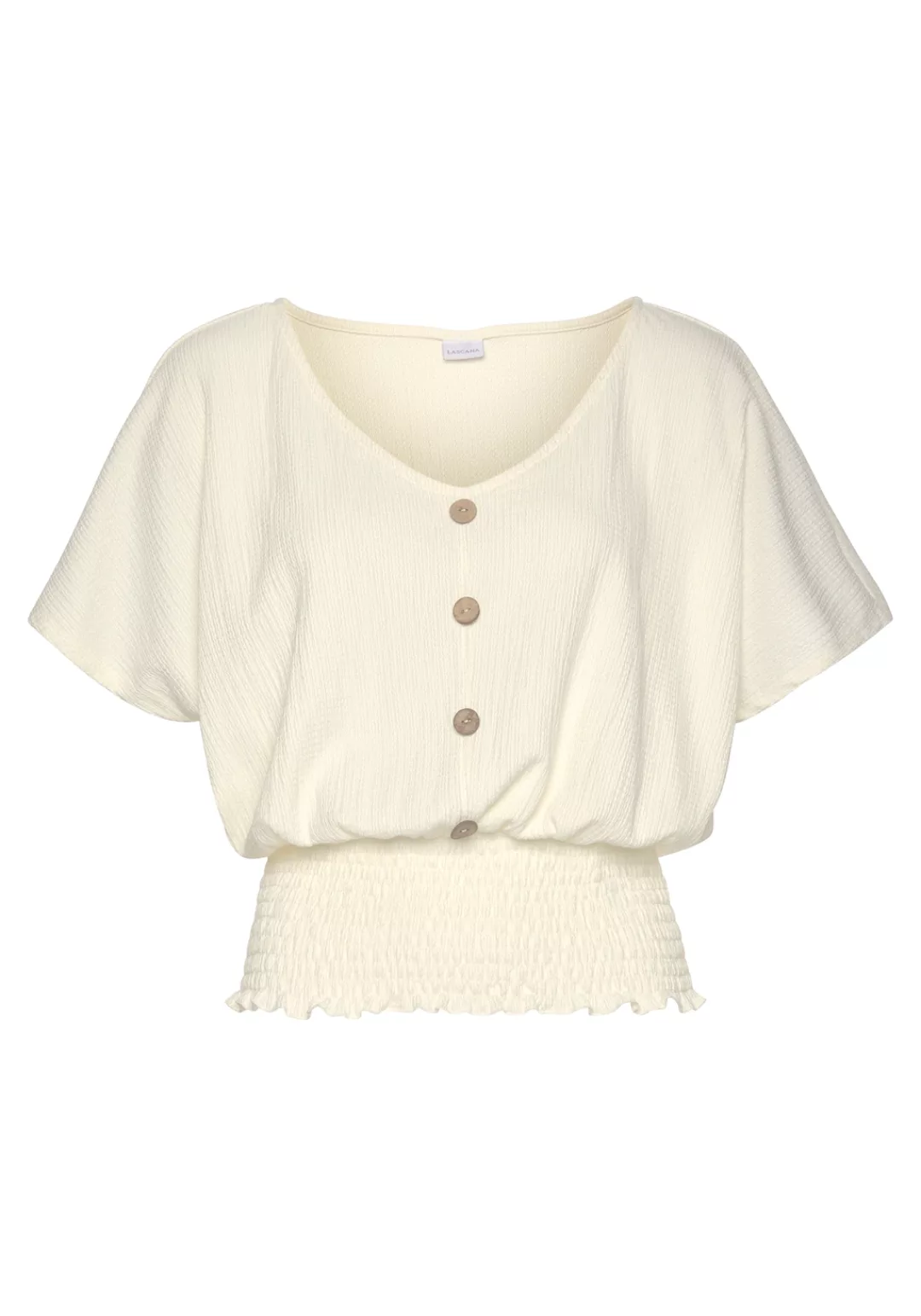 LASCANA V-Shirt mit breitem Smoksaum und Kopfleiste, Blusenshirt, sommerlic günstig online kaufen