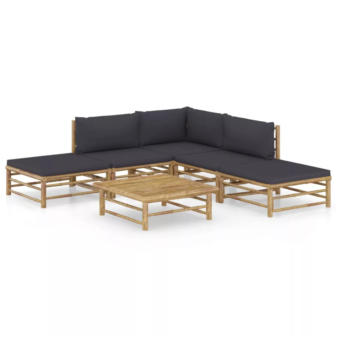 vidaXL 6-tlg Garten-Lounge-Set mit Dunkelgrauen Kissen Bambus Modell 1 günstig online kaufen