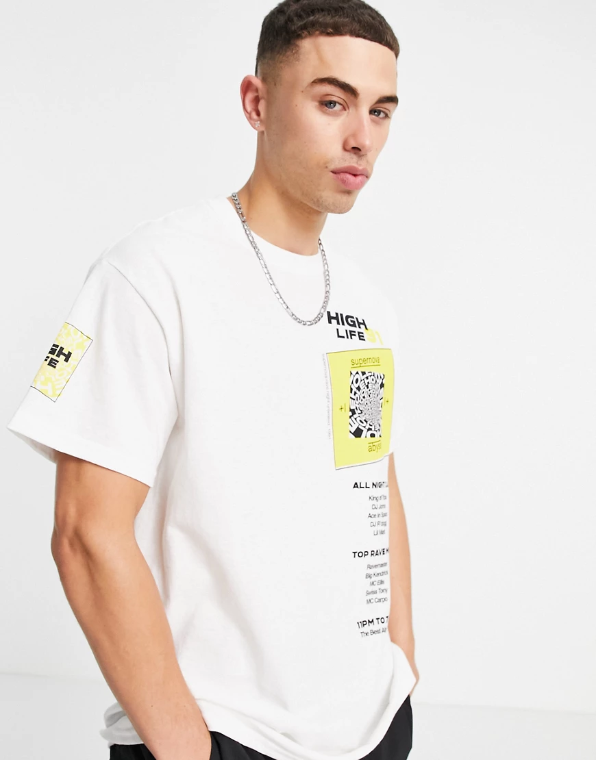 Topman – T-Shirt mit Oversize-Schnitt und seitlichem „High Life“-Print in W günstig online kaufen
