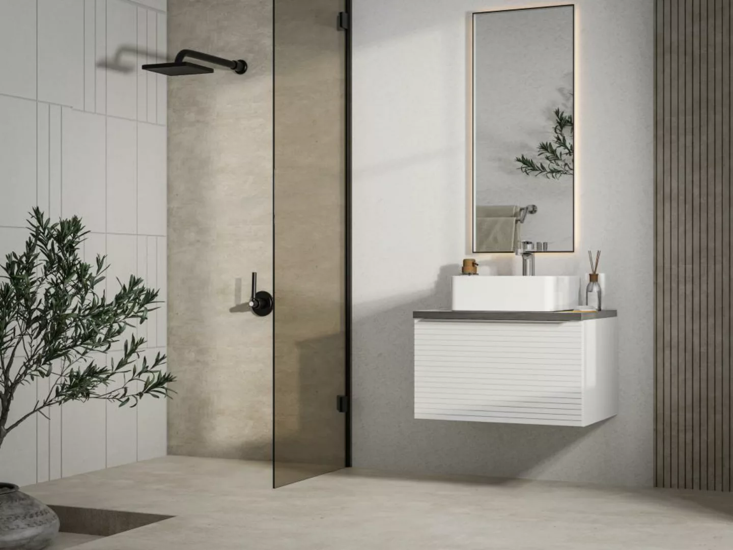 Waschbeckenunterschrank hängend - B. 60 cm - Weiß gestreift - LATOMA günstig online kaufen