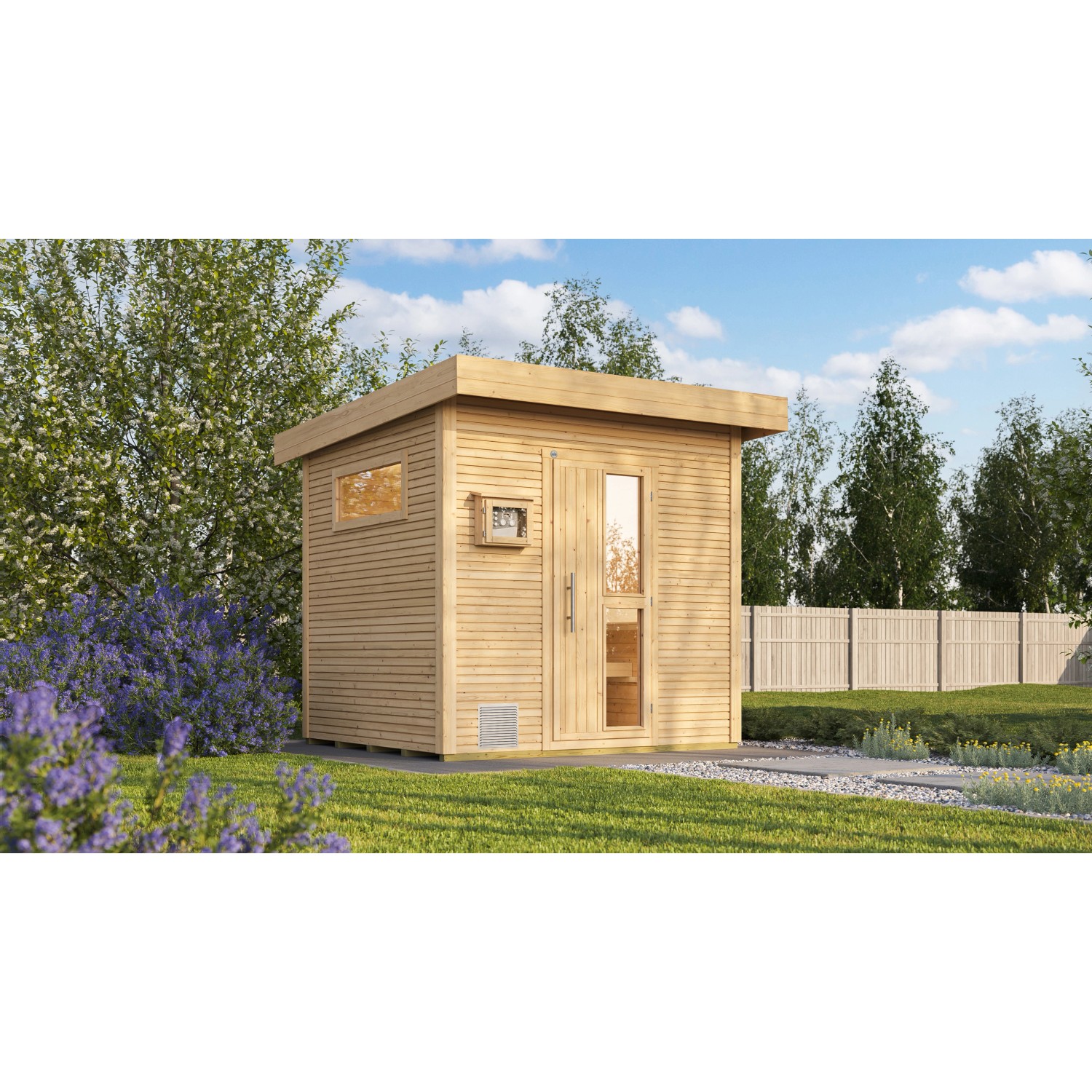 Weka Design-Saunahaus Kuopio Außenmaß 263 cm x 298 cm Natur Technikpaket 1 günstig online kaufen