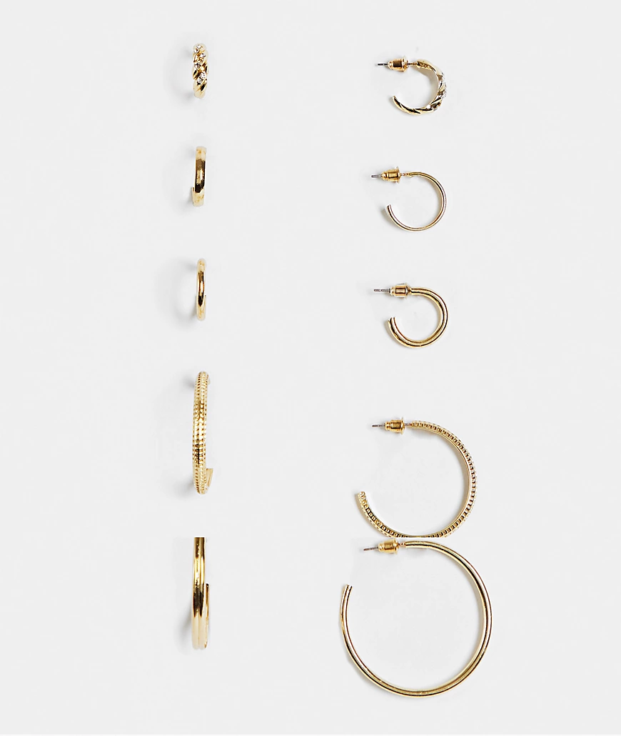 ASOS DESIGN –5er-Pack goldfarbene Creolen in minimalistischen Designs für j günstig online kaufen