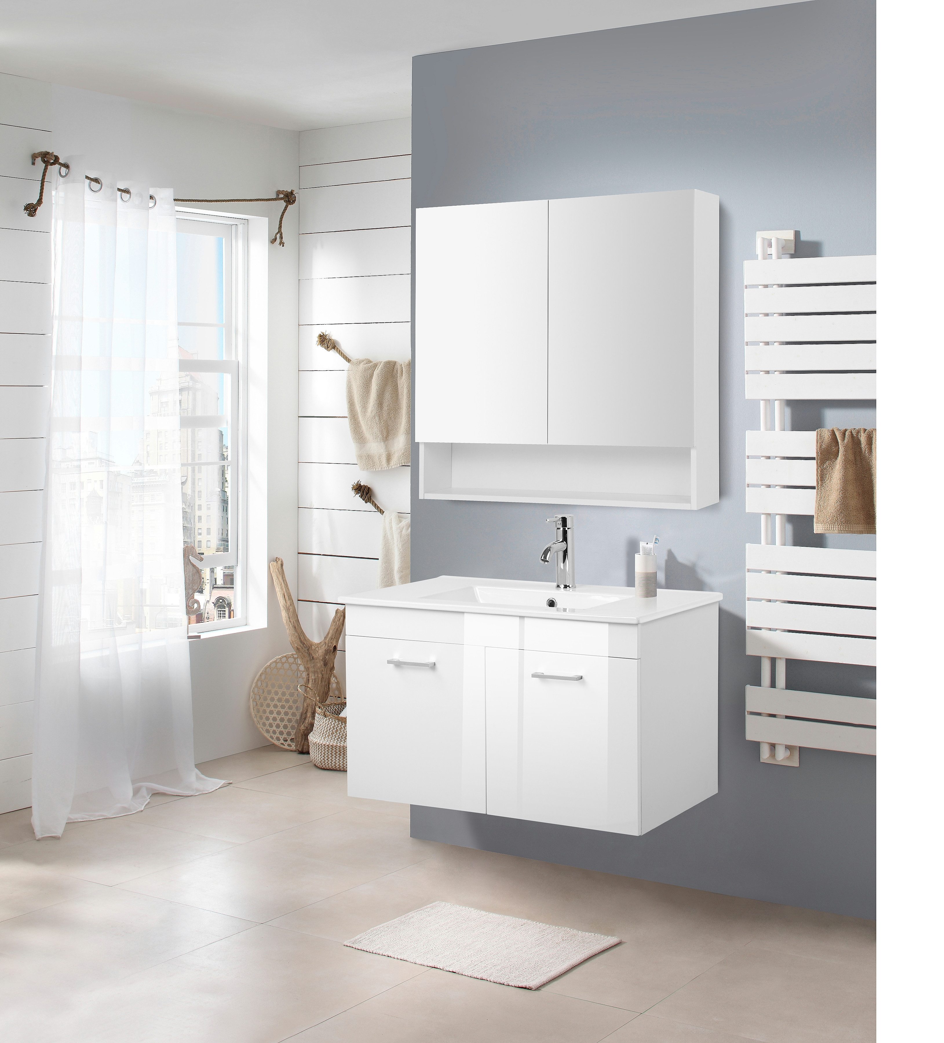 welltime Waschtisch "Florenz, Breite 60cm, 2 Tür, 2 Fächer, MDF-Front", Was günstig online kaufen