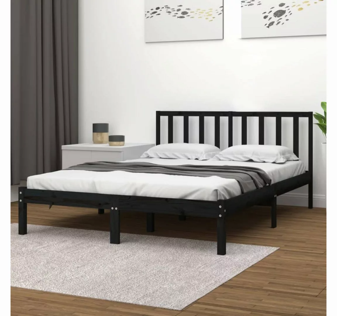 furnicato Bett Massivholzbett Schwarz Kiefer 135x190 cm günstig online kaufen
