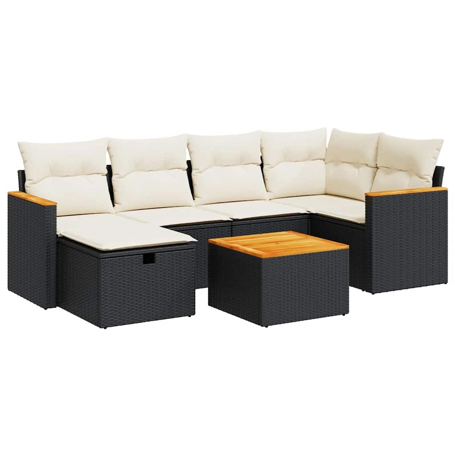 vidaXL 7-Tlg Garten-Sofagarnitur mit Kissen Schwarz Poly Rattan 3325920 günstig online kaufen