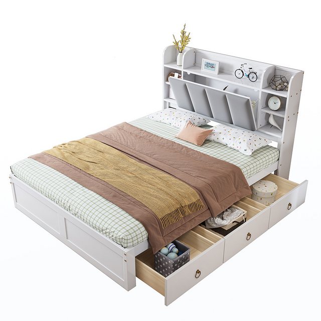 Sweiko Stauraumbett Doppelbett Kinderbett Funktionsbett Holzbett (Drei Schu günstig online kaufen