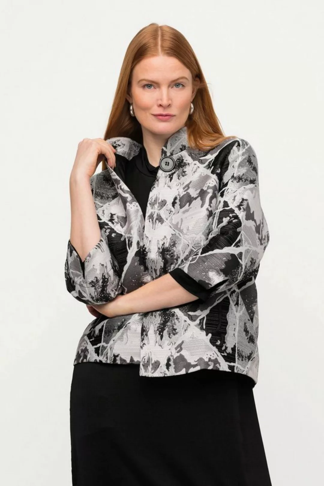 Ulla Popken Blusenblazer Blazer Jacquard-Karo-Design Stehkragen günstig online kaufen