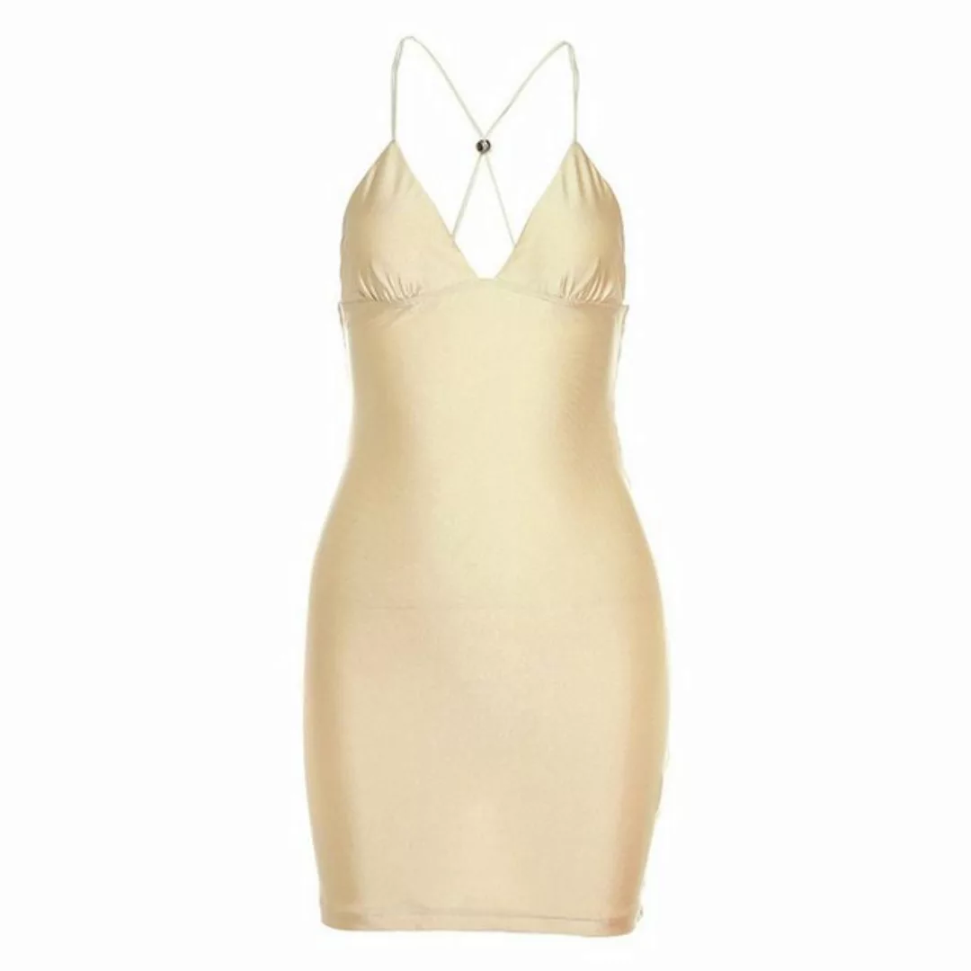 ZWY Dirndl Rückenfreies Damenkleid mit Sling-Schleife einfarbige schmale Pa günstig online kaufen