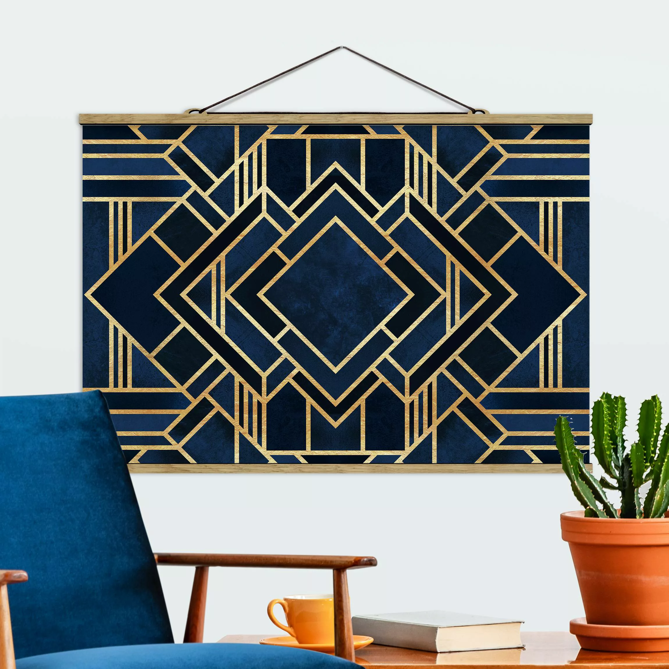 Stoffbild Abstrakt mit Posterleisten - Querformat Art Deco Gold günstig online kaufen