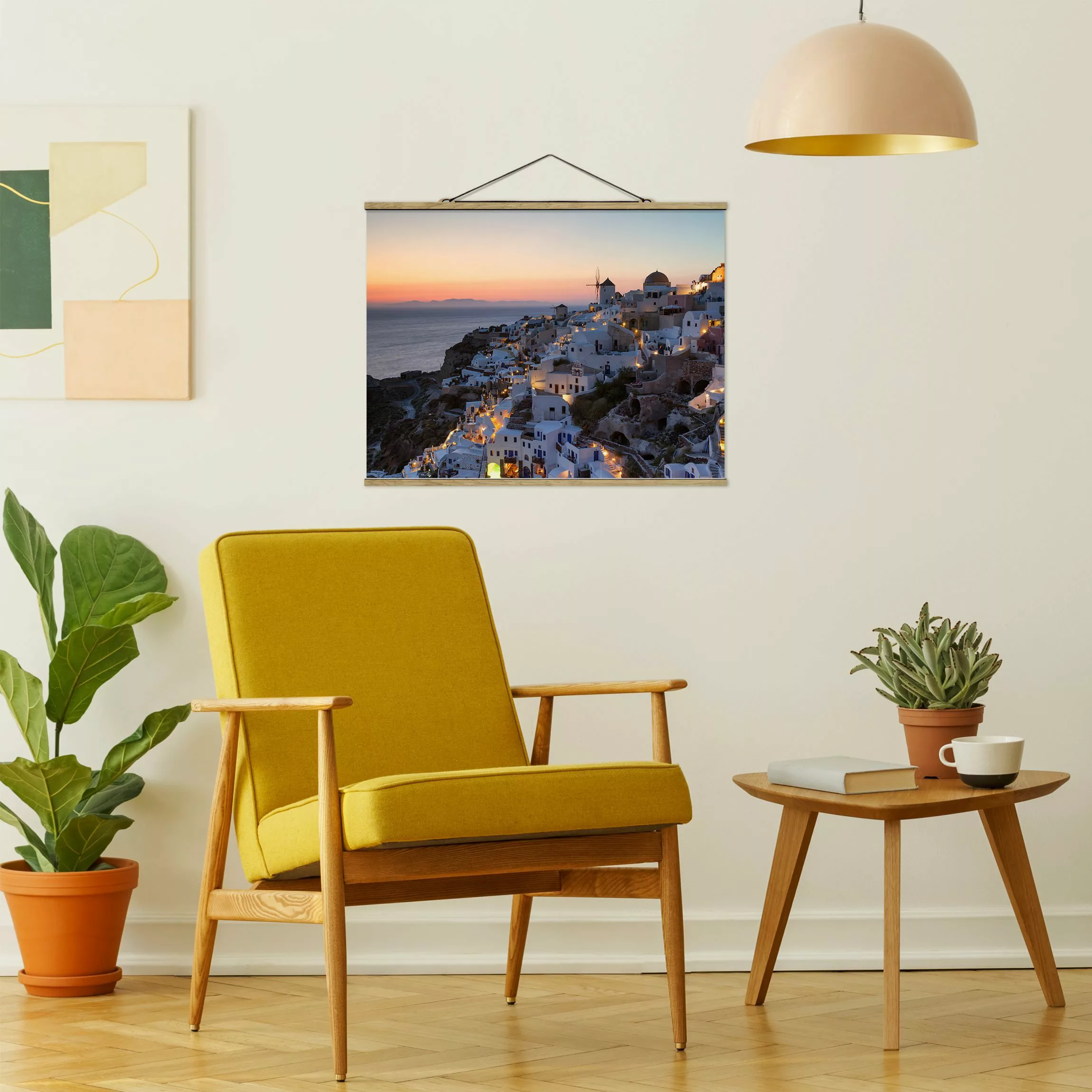 Stoffbild mit Posterleisten Santorini bei Nacht günstig online kaufen