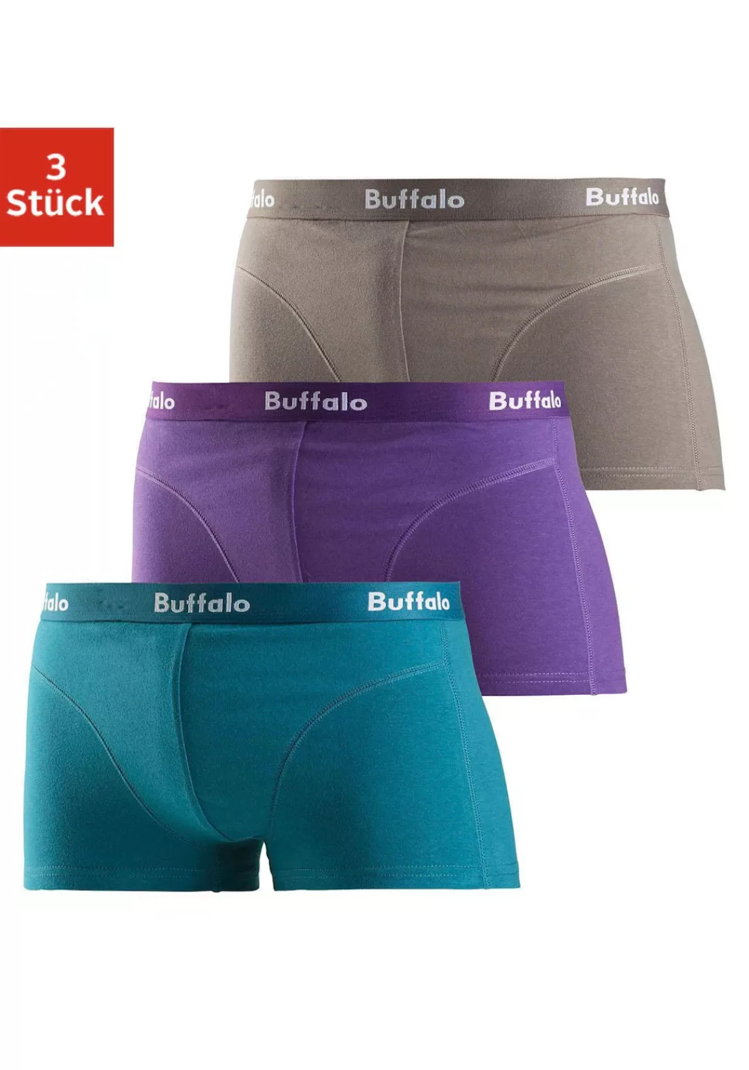 Buffalo Boxershorts, (Packung, 3 St.), in Hipster-Form mit Overlock-Nähten günstig online kaufen