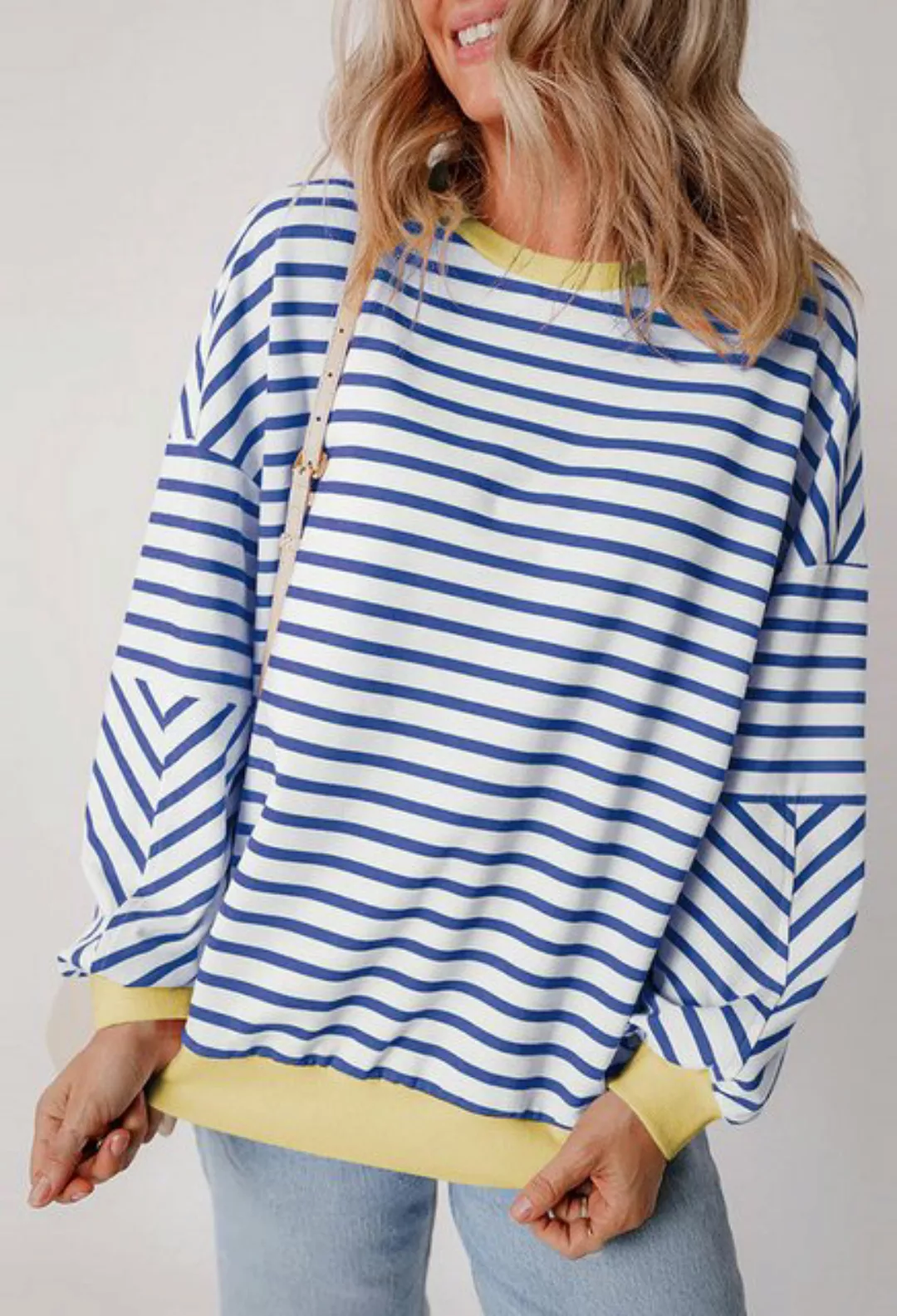 CHENIN Langarmhemd Damen Fashion Stripe Crew Neck Sweatshirt Lässiges Peplu günstig online kaufen