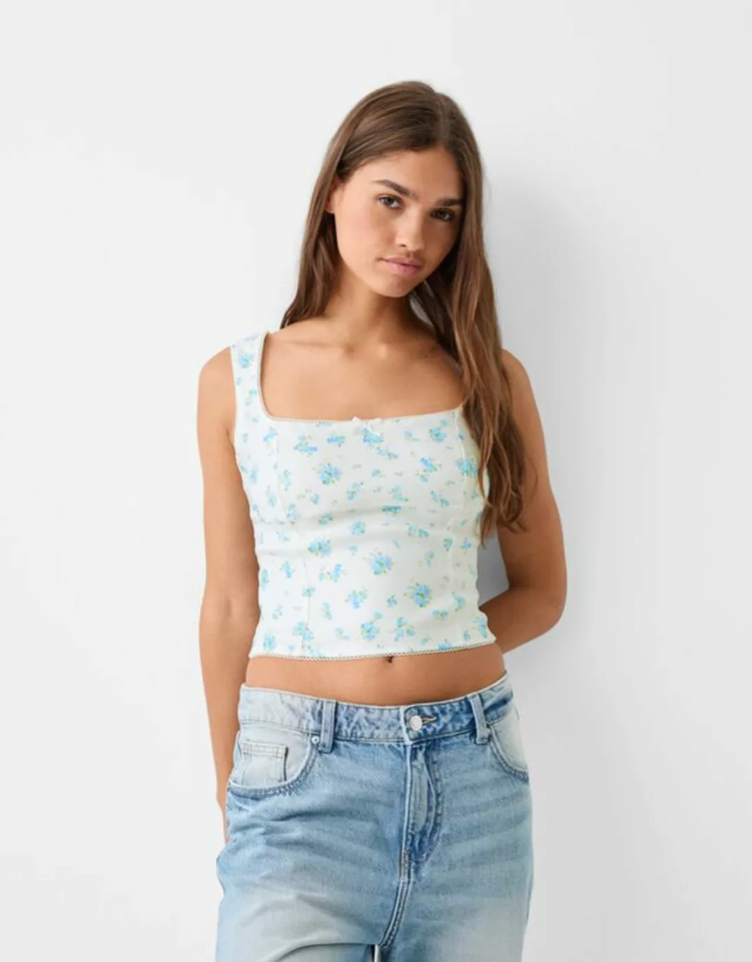 Bershka Top Aus Bengaline Mit Schleife Damen M Kombiniert günstig online kaufen