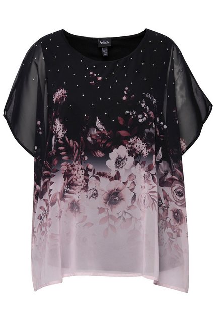 Ulla Popken Druckbluse Blusenshirt oversized Chiffon mit Blüte Jersey günstig online kaufen