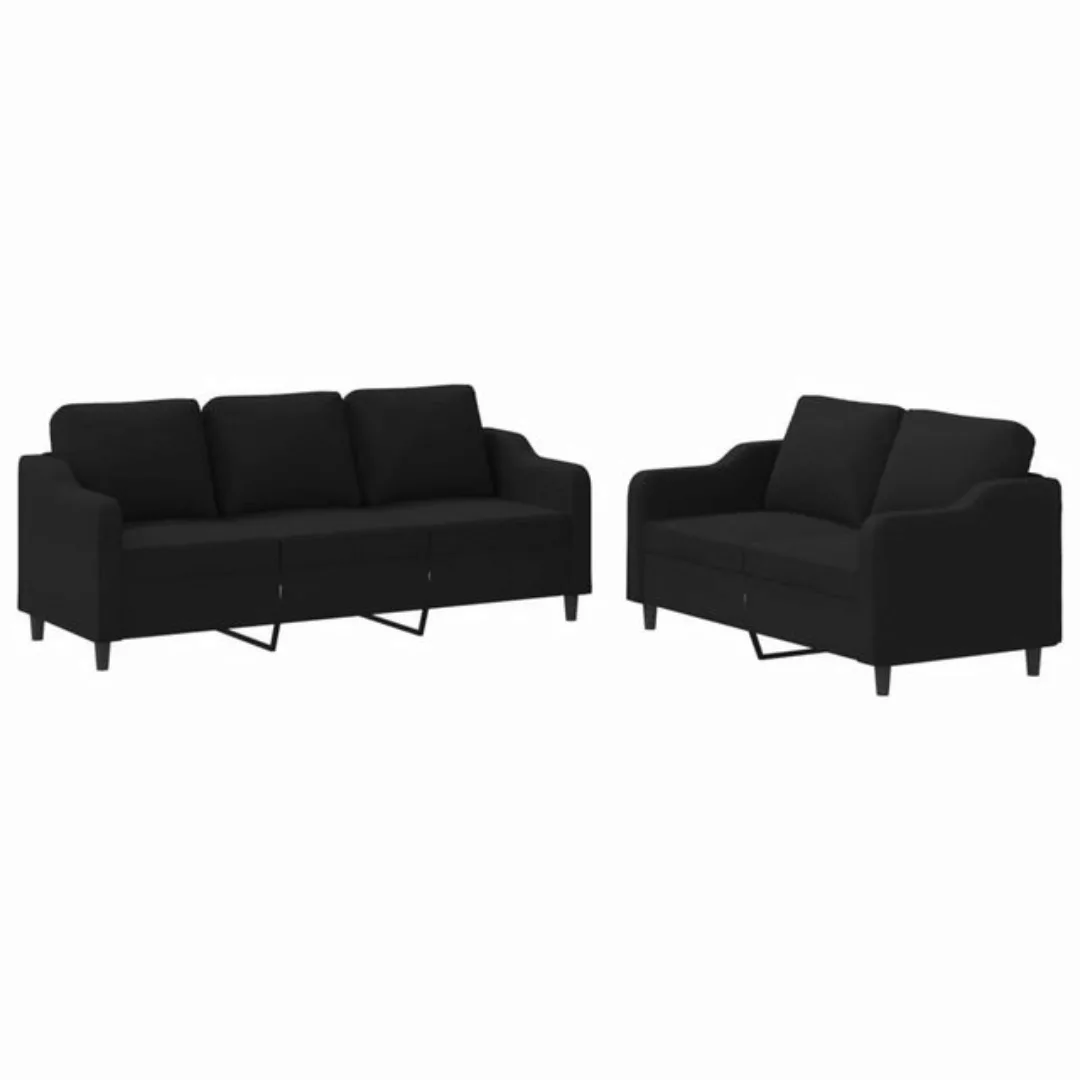 vidaXL Sofa Sofagarnitur Set mit Kissen Stoff, 2-tlg., Schwarz günstig online kaufen