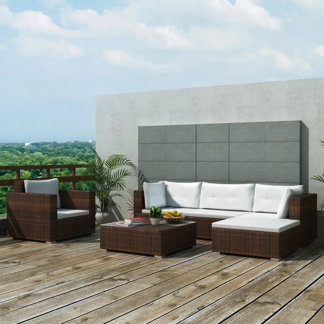 Vidaxl 6-tlg. Garten-lounge-set Mit Kissen Poly Rattan Braun günstig online kaufen