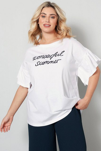 Sara Lindholm T-Shirt T-Shirt oversized Schriftzug Rüschen-Halbarm günstig online kaufen