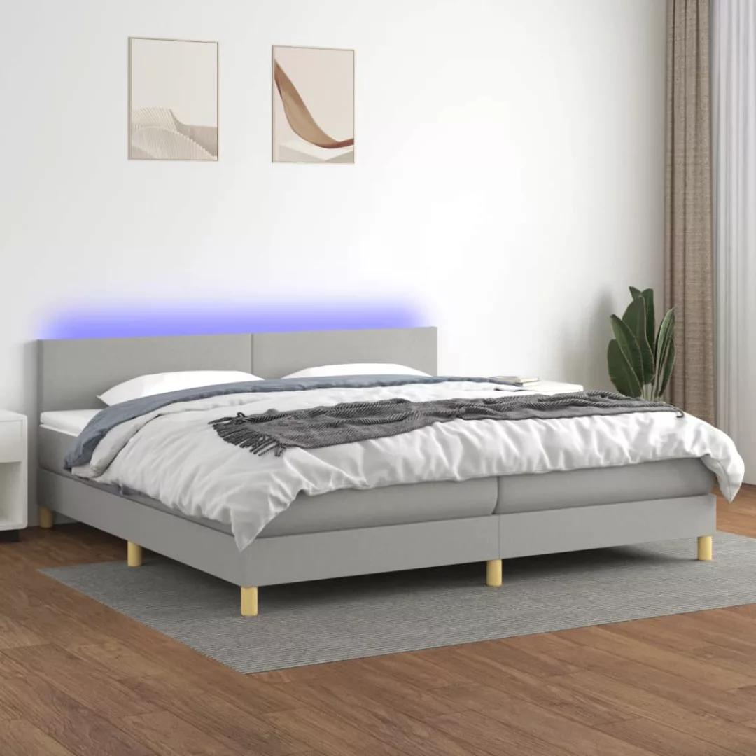 vidaXL Bettgestell Boxspringbett mit Matratze LED Hellgrau 200x200 cm Stoff günstig online kaufen