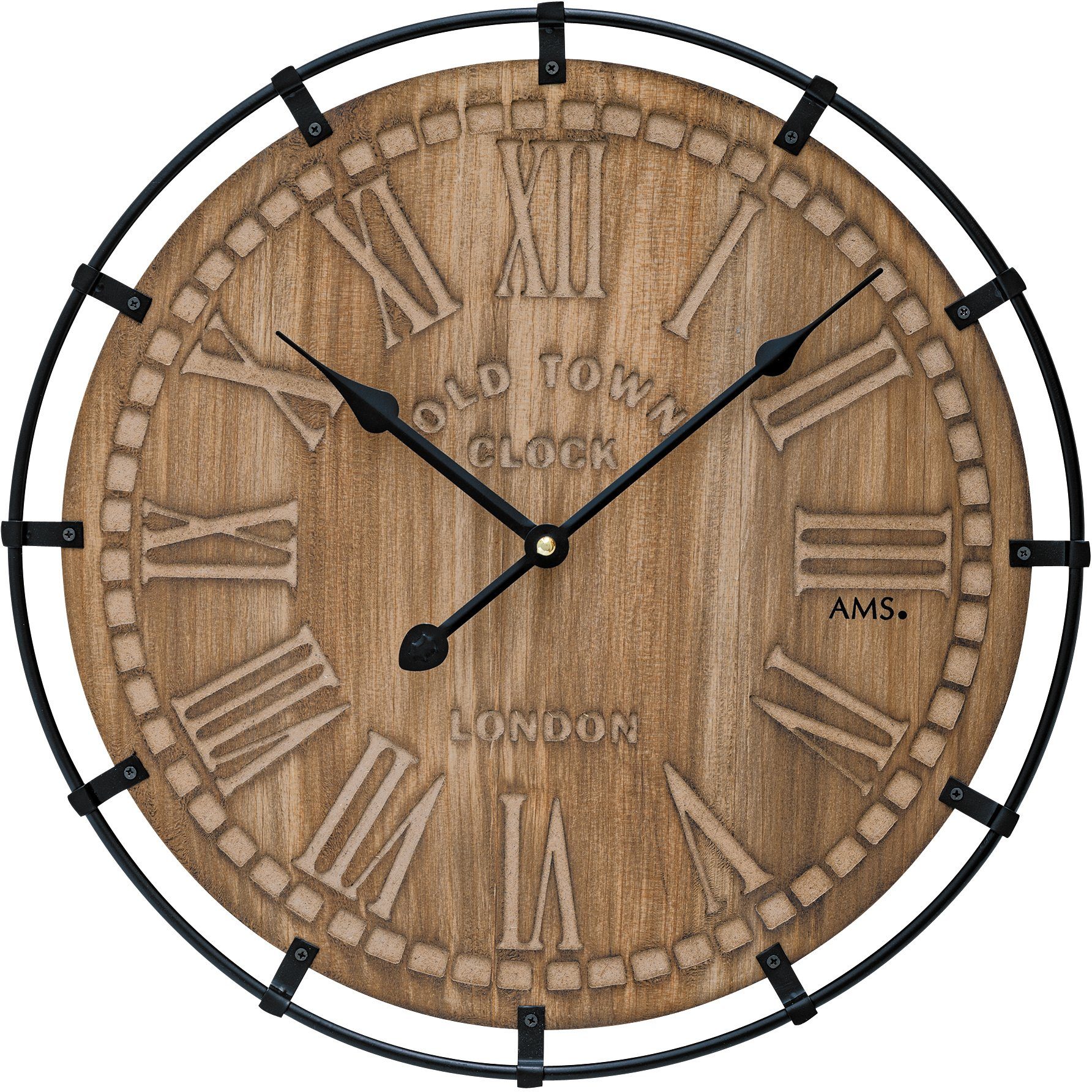 AMS Wanduhr W9616 (Quarz,Holz,Metall,Wohnzimmer,Esszimmer,Küche,Arbeitszimm günstig online kaufen